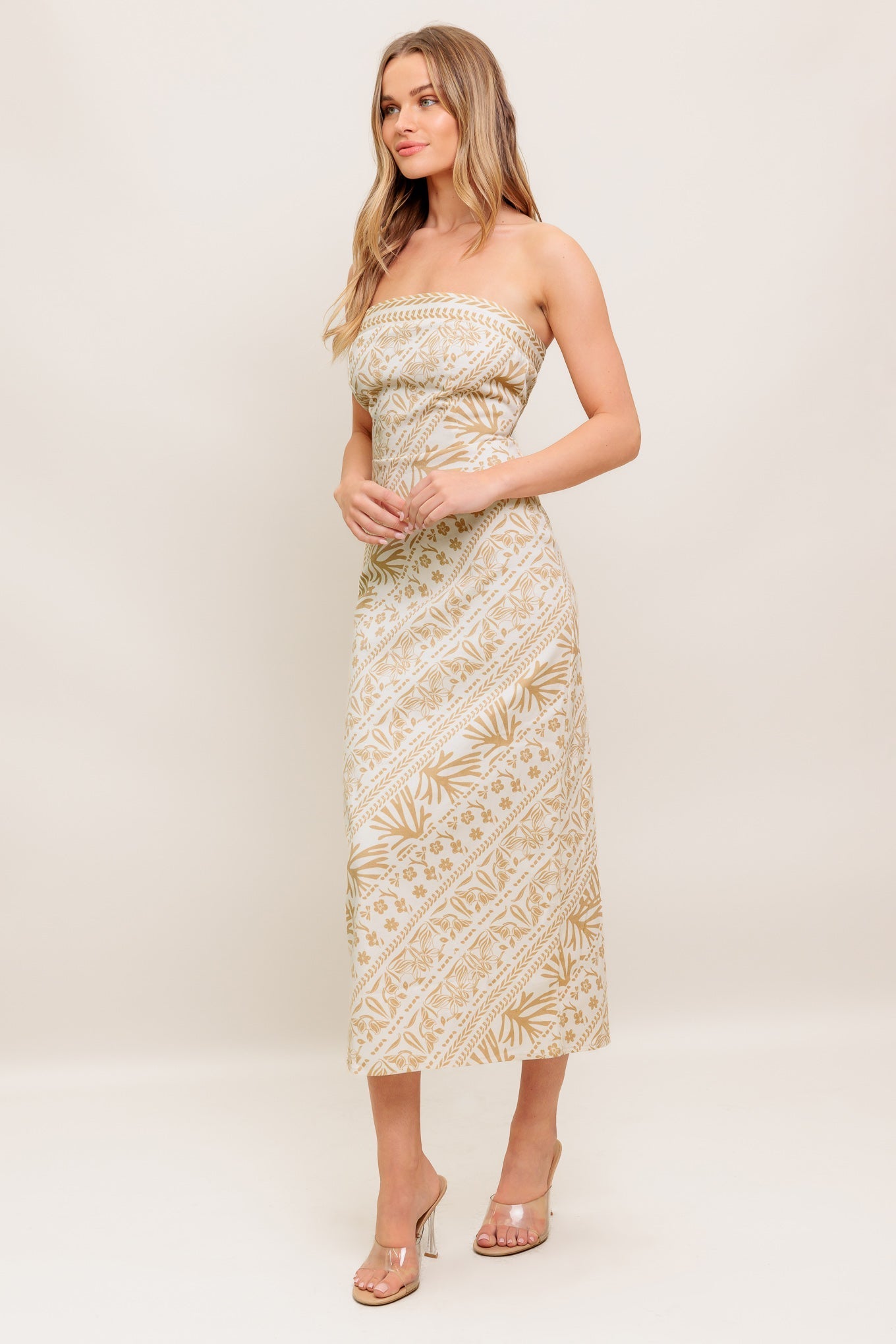 BOHO TROPIC DRAPE WOVEN MIDI DRESS Flying Tomato